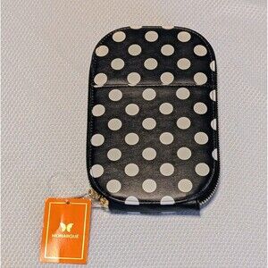 Monarque Black and White Polka Dot Crossbody Bag Clutch Durable Zip Closure NWT